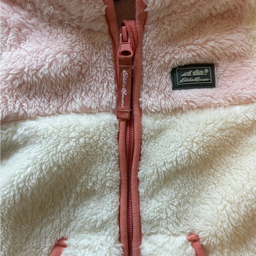 Eddie Bauer Baby Bunting Suit 6-9 mnths Soft Cozy Pink Cream Rose Trim Hooded
